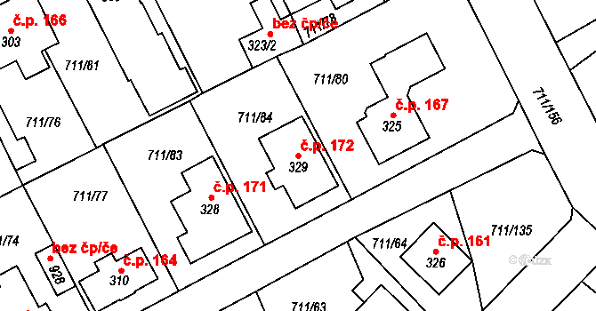 Daliměřice 172, Turnov na parcele st. 329 v KÚ Daliměřice, Katastrální mapa