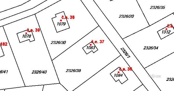 Voznice 37 na parcele st. 1083 v KÚ Voznice, Katastrální mapa