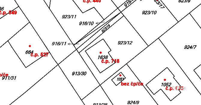 Rožmitál pod Třemšínem 718 na parcele st. 1638 v KÚ Rožmitál pod Třemšínem, Katastrální mapa