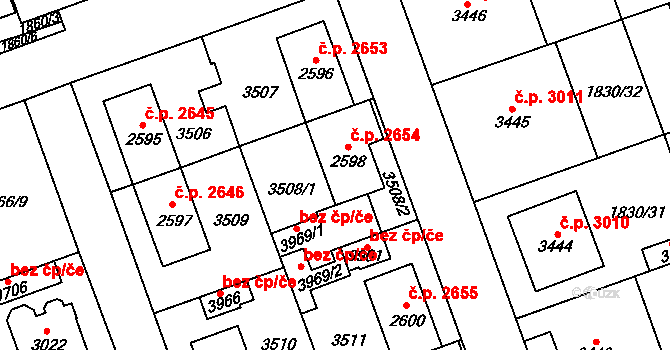 Hodonín 2654 na parcele st. 2598 v KÚ Hodonín, Katastrální mapa
