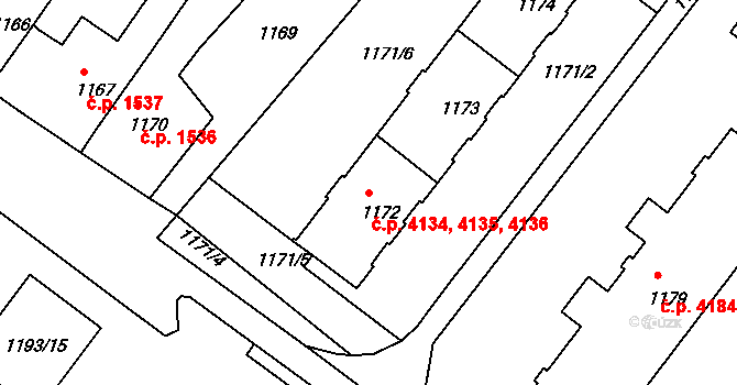 Chomutov 4134,4135,4136 na parcele st. 1172 v KÚ Chomutov II, Katastrální mapa