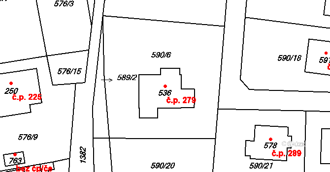 Havlovice 279 na parcele st. 536 v KÚ Havlovice, Katastrální mapa