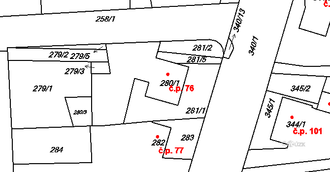 Plačice 76, Hradec Králové na parcele st. 280/1 v KÚ Plačice, Katastrální mapa