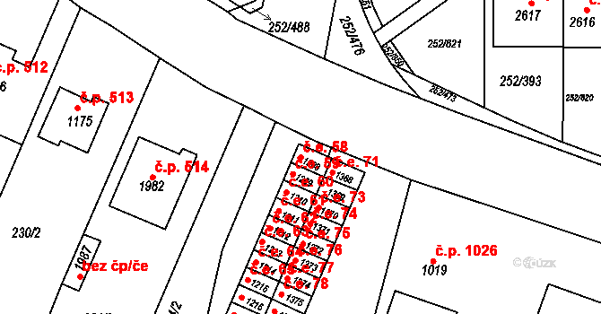 Rosice 58 na parcele st. 1208 v KÚ Rosice u Brna, Katastrální mapa