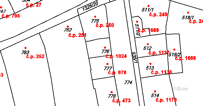 Šlapanice 1024 na parcele st. 776 v KÚ Šlapanice u Brna, Katastrální mapa