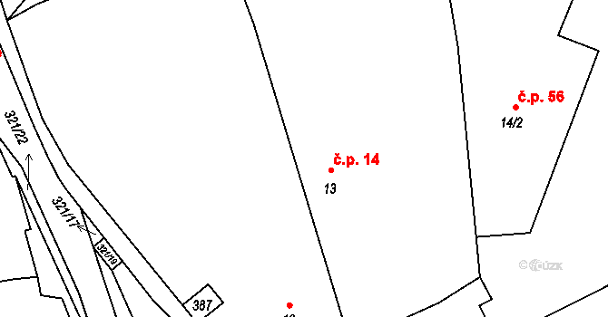 Chotouchov 14, Kořenice na parcele st. 13 v KÚ Chotouchov, Katastrální mapa
