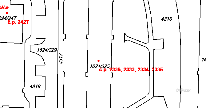 Mizerov 2333,2334,2335,2336, Karviná na parcele st. 1624/325 v KÚ Karviná-město, Katastrální mapa