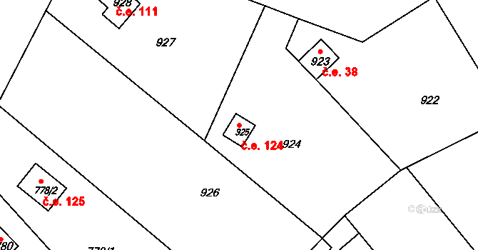 Sentice 124 na parcele st. 925 v KÚ Sentice, Katastrální mapa