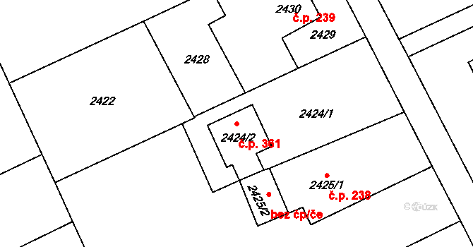 Dolní Suchá 361, Havířov na parcele st. 2424/2 v KÚ Dolní Suchá, Katastrální mapa