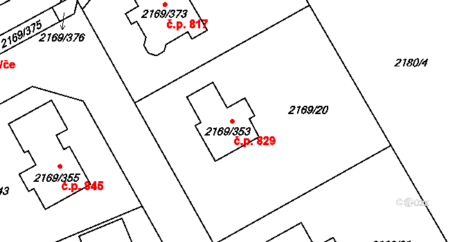 Velká Bystřice 829 na parcele st. 2169/353 v KÚ Velká Bystřice, Katastrální mapa
