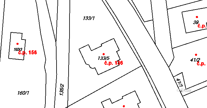 Vlčnov 136, Starý Jičín na parcele st. 133/5 v KÚ Vlčnov u Starého Jičína, Katastrální mapa