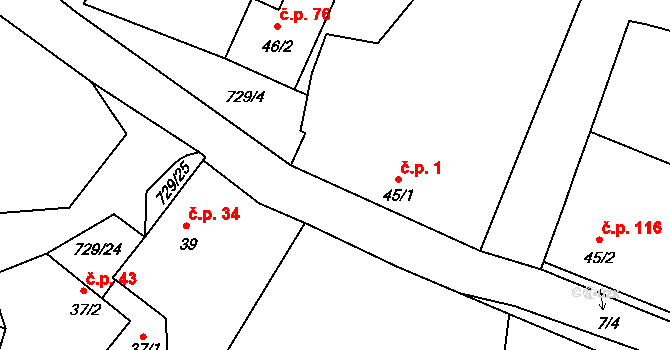 Dolní Slivno 1 na parcele st. 45/1 v KÚ Dolní Slivno, Katastrální mapa
