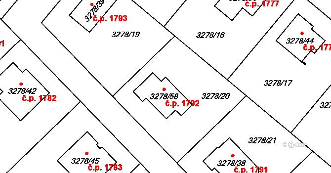 Chotěboř 1792 na parcele st. 3278/58 v KÚ Chotěboř, Katastrální mapa