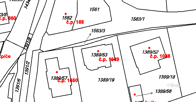 Karlík 1049 na parcele st. 1389/53 v KÚ Karlík, Katastrální mapa