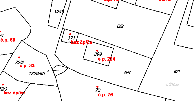 Ejpovice 224 na parcele st. 399 v KÚ Ejpovice, Katastrální mapa