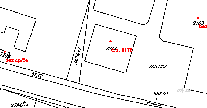 Vizovice 1178 na parcele st. 2223 v KÚ Vizovice, Katastrální mapa