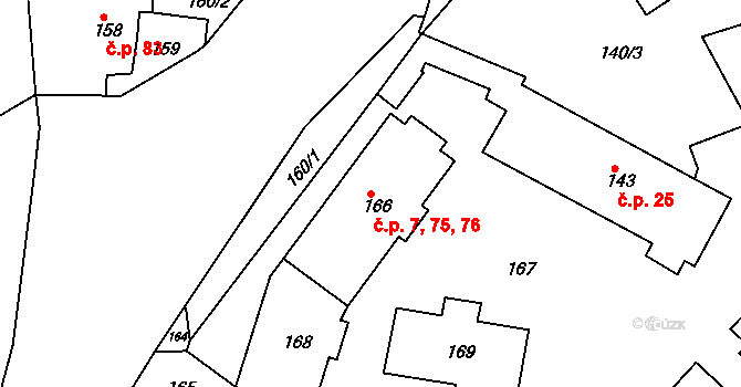 Lomnice 7,75,76 na parcele st. 166 v KÚ Lomnice u Sokolova, Katastrální mapa