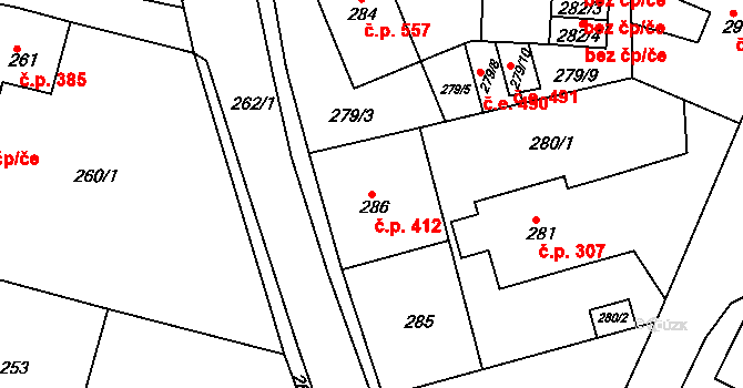 Habartov 412 na parcele st. 286 v KÚ Habartov, Katastrální mapa