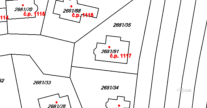 Bučovice 1117 na parcele st. 2681/91 v KÚ Bučovice, Katastrální mapa