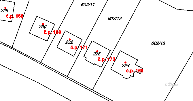 Kala 172, Třebotov na parcele st. 226 v KÚ Třebotov, Katastrální mapa