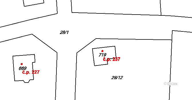 Malenovice 237 na parcele st. 719 v KÚ Malenovice, Katastrální mapa
