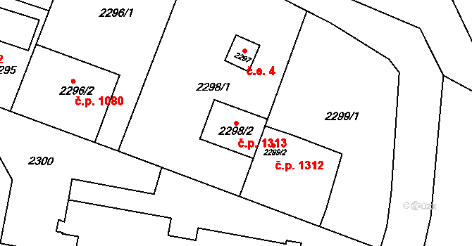 Kuřim 1313 na parcele st. 2298/2 v KÚ Kuřim, Katastrální mapa