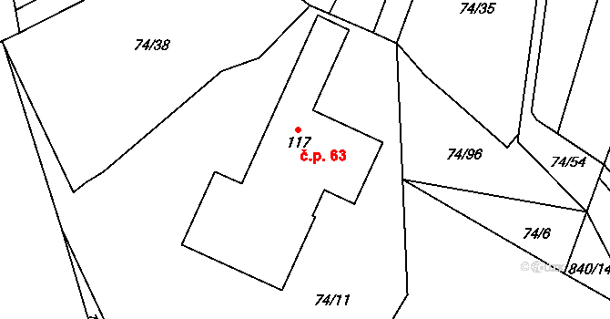 Zelená 63, Málkov na parcele st. 117 v KÚ Zelená, Katastrální mapa