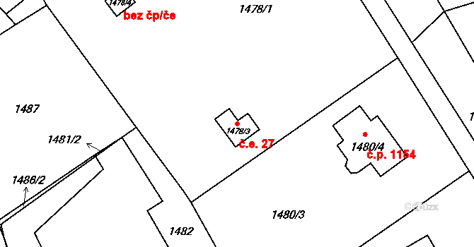 Vratimov 27 na parcele st. 1478/3 v KÚ Vratimov, Katastrální mapa