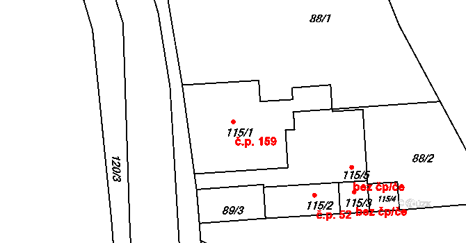Plav 159 na parcele st. 115/1 v KÚ Plav, Katastrální mapa
