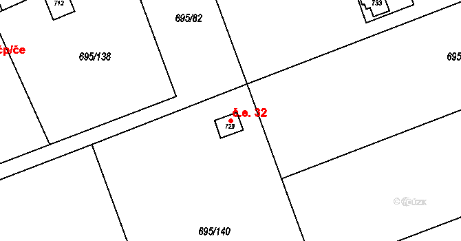 Daliměřice 32, Turnov na parcele st. 729 v KÚ Daliměřice, Katastrální mapa