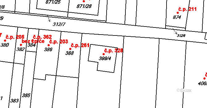Přerov VI-Újezdec 328, Přerov na parcele st. 399/4 v KÚ Újezdec u Přerova, Katastrální mapa