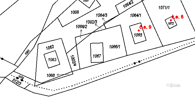 Loučky 3, Zátor na parcele st. 1067 v KÚ Loučky u Zátoru, Katastrální mapa