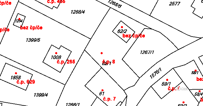 Čerčany 8 na parcele st. 62/1 v KÚ Čerčany, Katastrální mapa