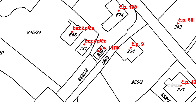 Děčín XVII-Jalůvčí 1176, Děčín na parcele st. 639 v KÚ Prostřední Žleb, Katastrální mapa