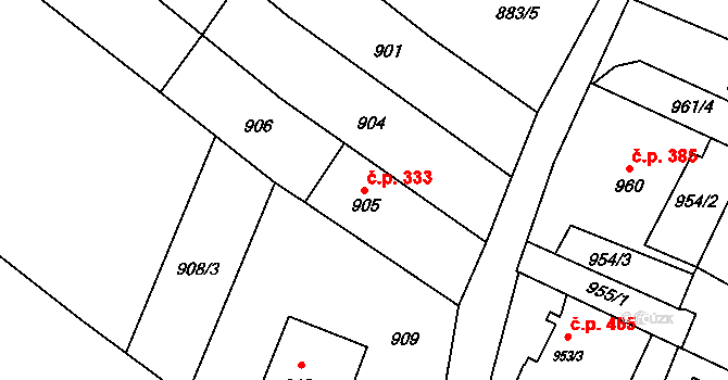 Petřkovice 333, Ostrava na parcele st. 905 v KÚ Petřkovice u Ostravy, Katastrální mapa