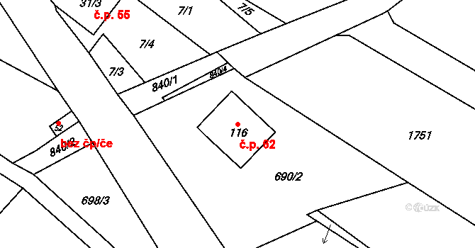 Níhov 62 na parcele st. 116 v KÚ Níhov, Katastrální mapa