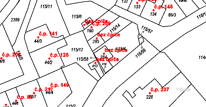 Dolní Radechová 40074650 na parcele st. 284 v KÚ Dolní Radechová, Katastrální mapa