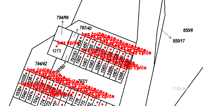 Lišov 40543650 na parcele st. 1057 v KÚ Lišov, Katastrální mapa
