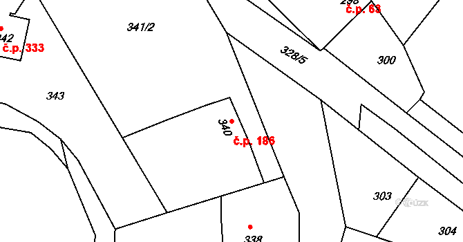 Lípa 186 na parcele st. 340 v KÚ Lípa nad Dřevnicí, Katastrální mapa