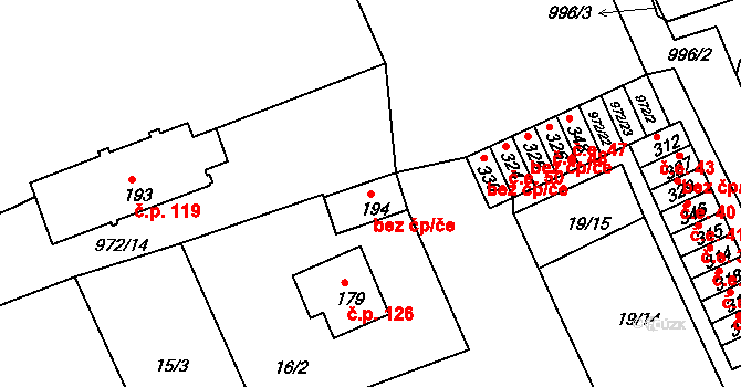 Číměř 42800650 na parcele st. 194 v KÚ Číměř, Katastrální mapa