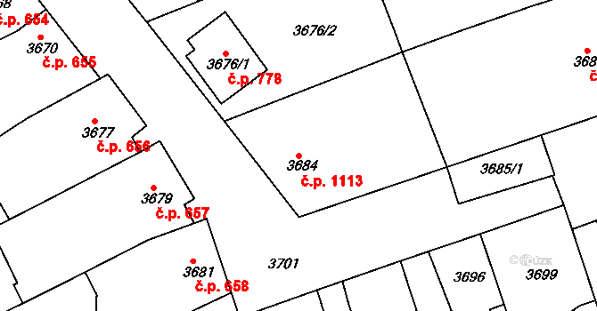Vlčnov 1113 na parcele st. 3684 v KÚ Vlčnov, Katastrální mapa