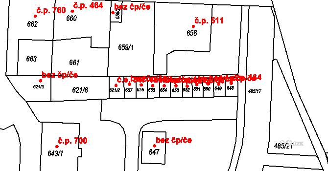 Podbořany 47116650 na parcele st. 654 v KÚ Podbořany, Katastrální mapa