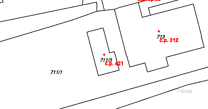 Děčín III-Staré Město 421, Děčín na parcele st. 711/3 v KÚ Děčín-Staré Město, Katastrální mapa