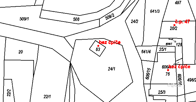 Polepy 47637650 na parcele st. 83 v KÚ Hrušovany, Katastrální mapa