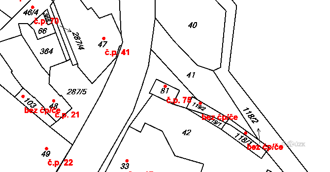 Rozvadovice 75, Litovel na parcele st. 81 v KÚ Rozvadovice, Katastrální mapa