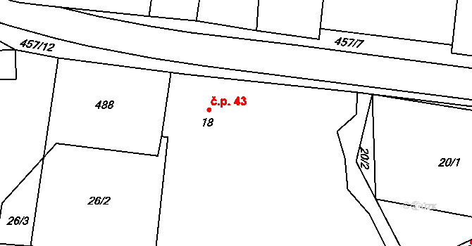 Hlína 43, Horka na parcele st. 18 v KÚ Hlína, Katastrální mapa