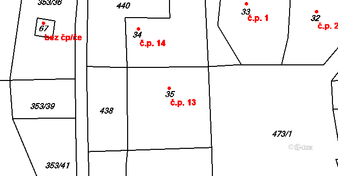 Popovec 13, Řepníky na parcele st. 35 v KÚ Popovec u Řepníků, Katastrální mapa