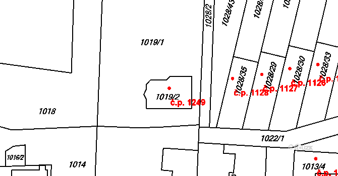 Šumbark 1249, Havířov na parcele st. 1019/2 v KÚ Šumbark, Katastrální mapa