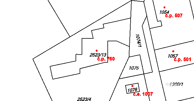 Rapotín 760 na parcele st. 2523/13 v KÚ Rapotín, Katastrální mapa