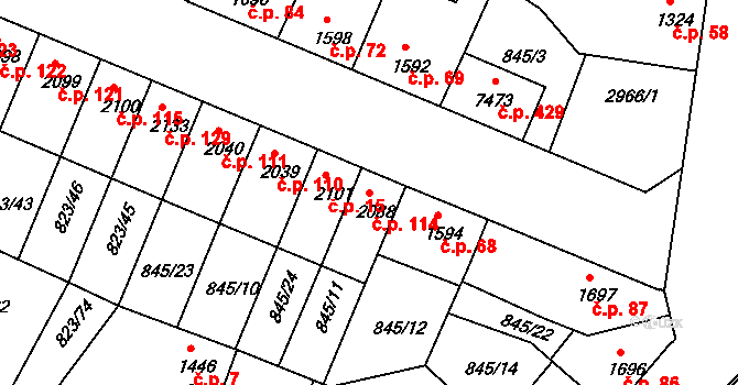 Václavské Předměstí 114, Písek na parcele st. 2088 v KÚ Písek, Katastrální mapa